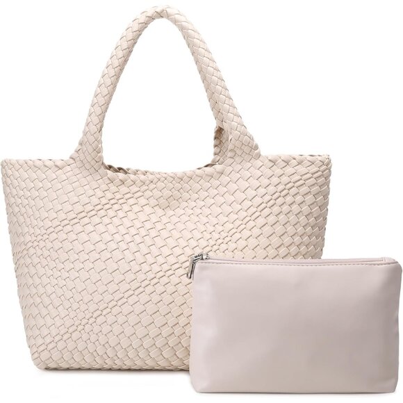 Chic Handcrafted Vegan Leather Tote - Spacious 13.7'' Woven Bag for Everyday Ele - Picture 7 of 7